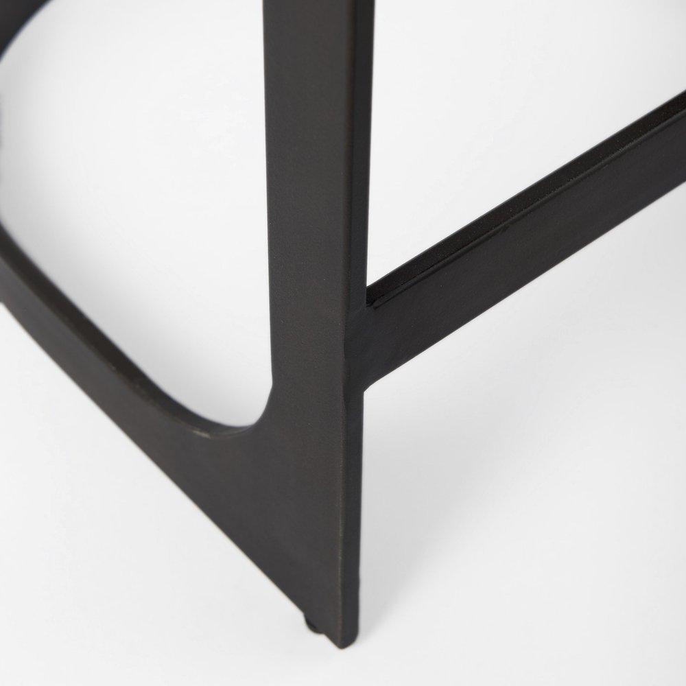 29" Brown And Black Leather And Genuine Leather And Metal Backless Counter Height Bar Chair HomeRoots