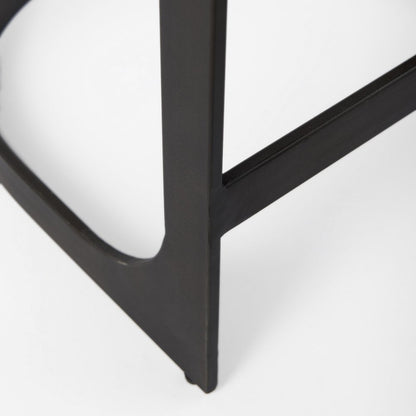 29" Brown And Black Leather And Genuine Leather And Metal Backless Counter Height Bar Chair HomeRoots
