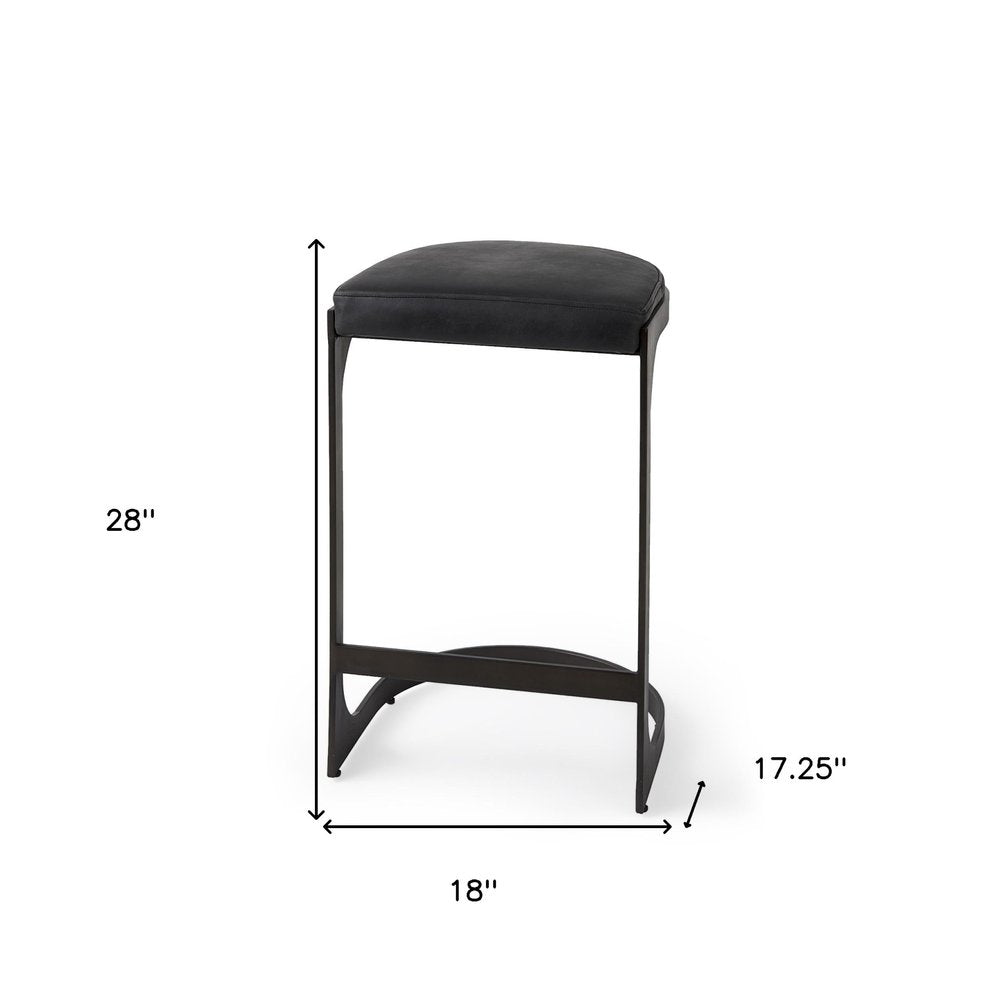 29" Black Faux Leather Genuine Leather and Metal Backless Counter Height Bar Chair HomeRoots