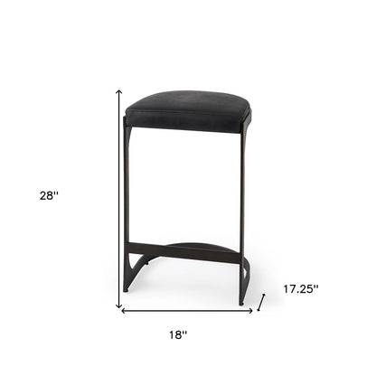 29" Black Faux Leather Genuine Leather and Metal Backless Counter Height Bar Chair HomeRoots