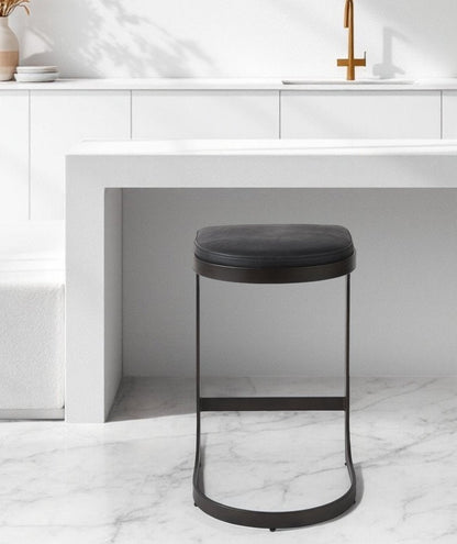 29" Black Faux Leather and Metal Backless Bar Chair HomeRoots