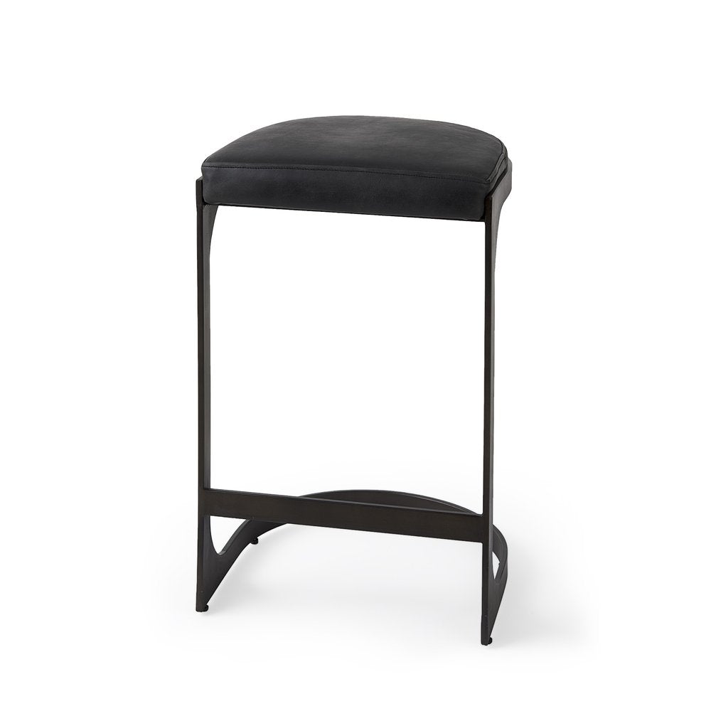 29" Black Faux Leather Genuine Leather and Metal Backless Counter Height Bar Chair HomeRoots