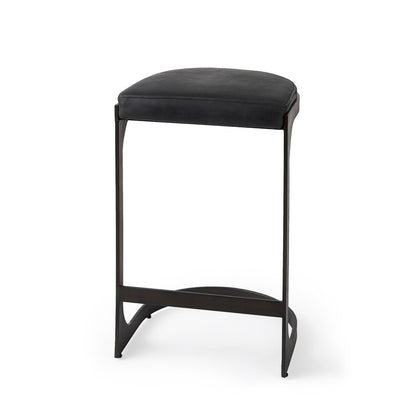 29" Black Faux Leather Genuine Leather and Metal Backless Counter Height Bar Chair HomeRoots