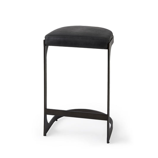 29" Black Faux Leather And Genuine Leather And Metal Backless Counter Height Bar Chair HomeRoots