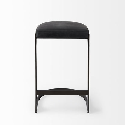 29" Black Faux Leather Genuine Leather and Metal Backless Counter Height Bar Chair HomeRoots