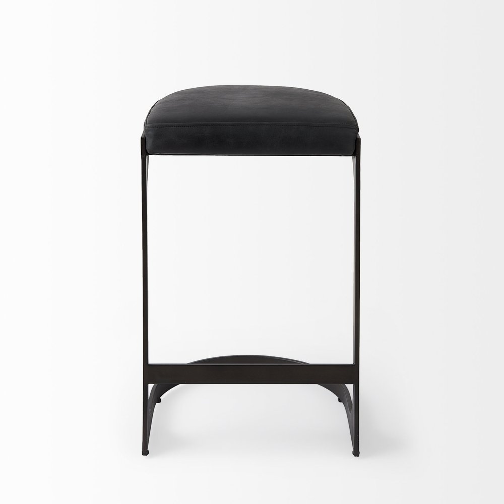 29" Black Faux Leather And Genuine Leather And Metal Backless Counter Height Bar Chair HomeRoots