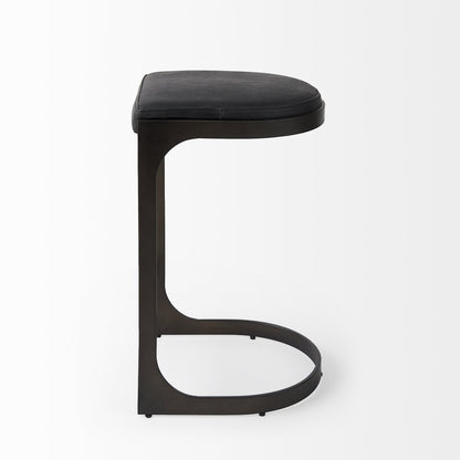 29" Black Faux Leather Genuine Leather and Metal Backless Counter Height Bar Chair HomeRoots