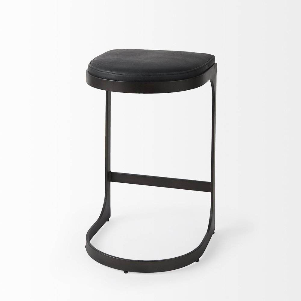 29" Black Faux Leather And Genuine Leather And Metal Backless Counter Height Bar Chair HomeRoots