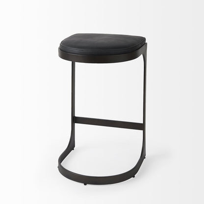 29" Black Faux Leather Genuine Leather and Metal Backless Counter Height Bar Chair HomeRoots