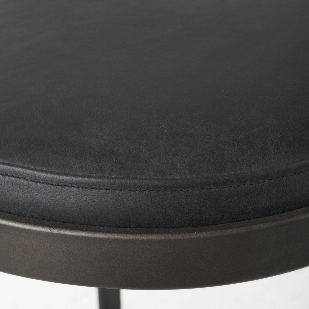 29" Black Faux Leather Genuine Leather and Metal Backless Counter Height Bar Chair HomeRoots