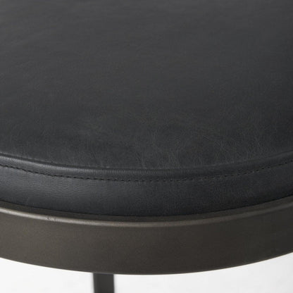 29" Black Faux Leather Genuine Leather and Metal Backless Counter Height Bar Chair HomeRoots