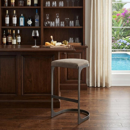 29" Black Leather and Metal Backless Bar Chair HomeRoots