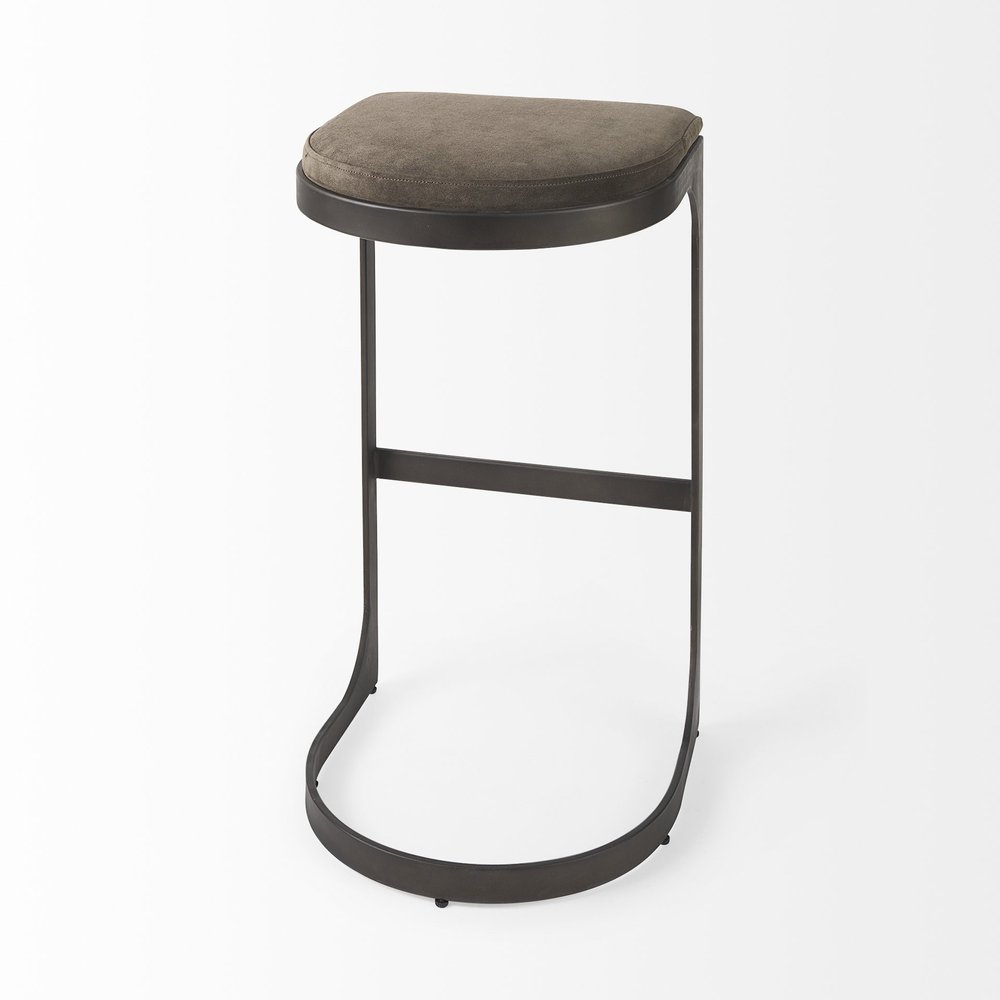 29" Black Leather and Metal Backless Bar Chair HomeRoots