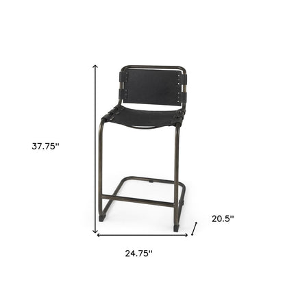 29" Black Leather And Iron Bar Chair HomeRoots