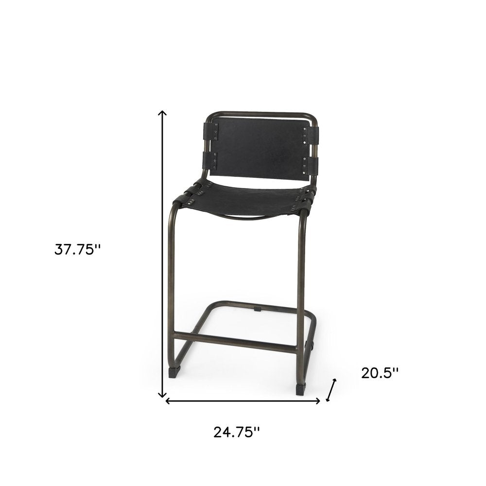 29" Black Leather And Iron Bar Chair HomeRoots