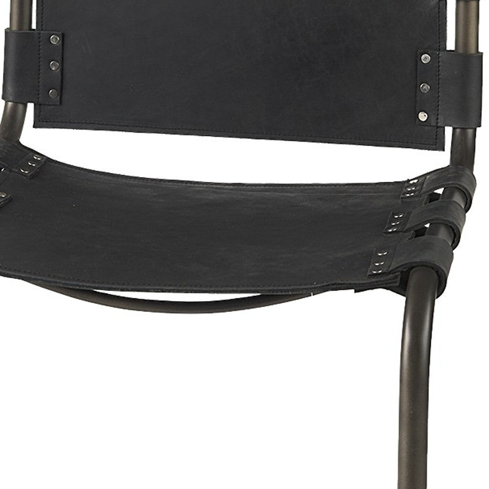 29" Black Leather And Iron Bar Chair