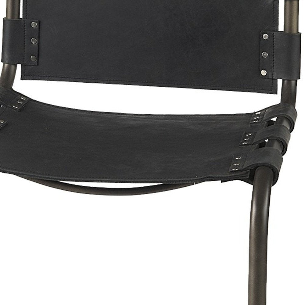 29" Black Leather And Iron Bar Chair HomeRoots