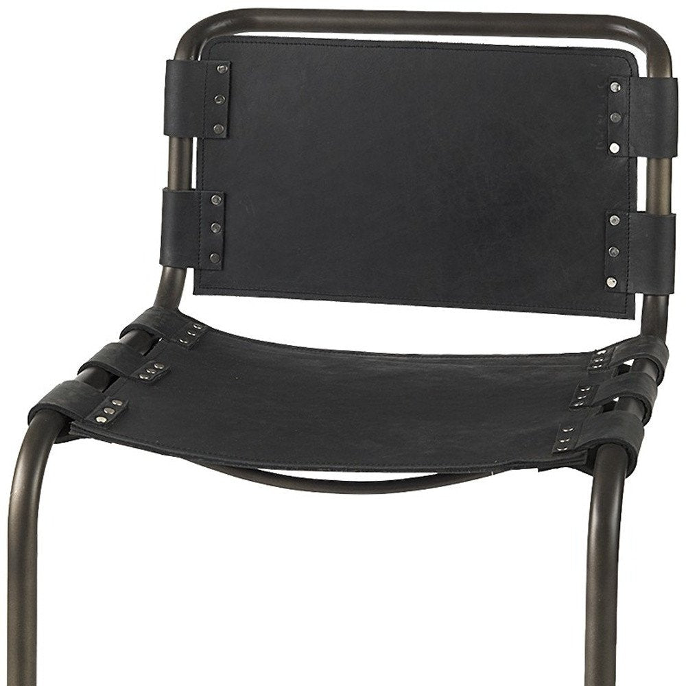 29" Black Leather And Iron Bar Chair HomeRoots