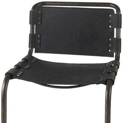 29" Black Leather And Iron Bar Chair HomeRoots