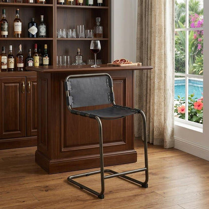29" Black Leather And Iron Bar Chair HomeRoots