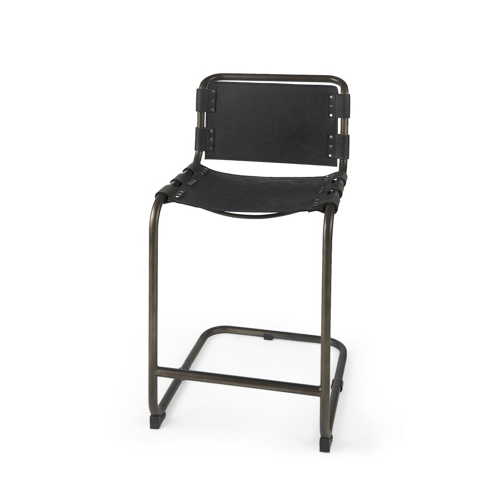29" Black Leather And Iron Bar Chair HomeRoots