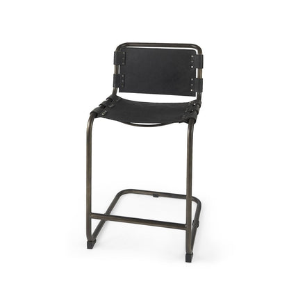 29" Black Leather And Iron Bar Chair HomeRoots