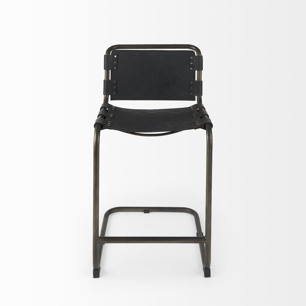 29" Black Leather And Iron Bar Chair HomeRoots
