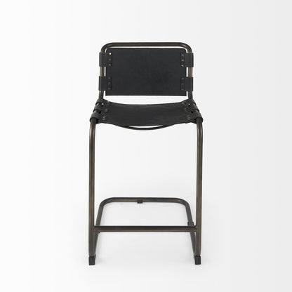 29" Black Leather And Iron Bar Chair HomeRoots