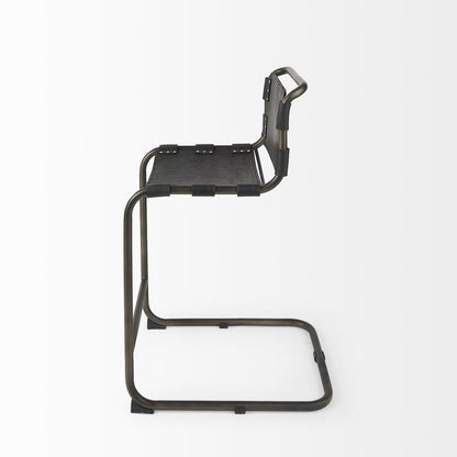 29" Black Leather And Iron Bar Chair HomeRoots