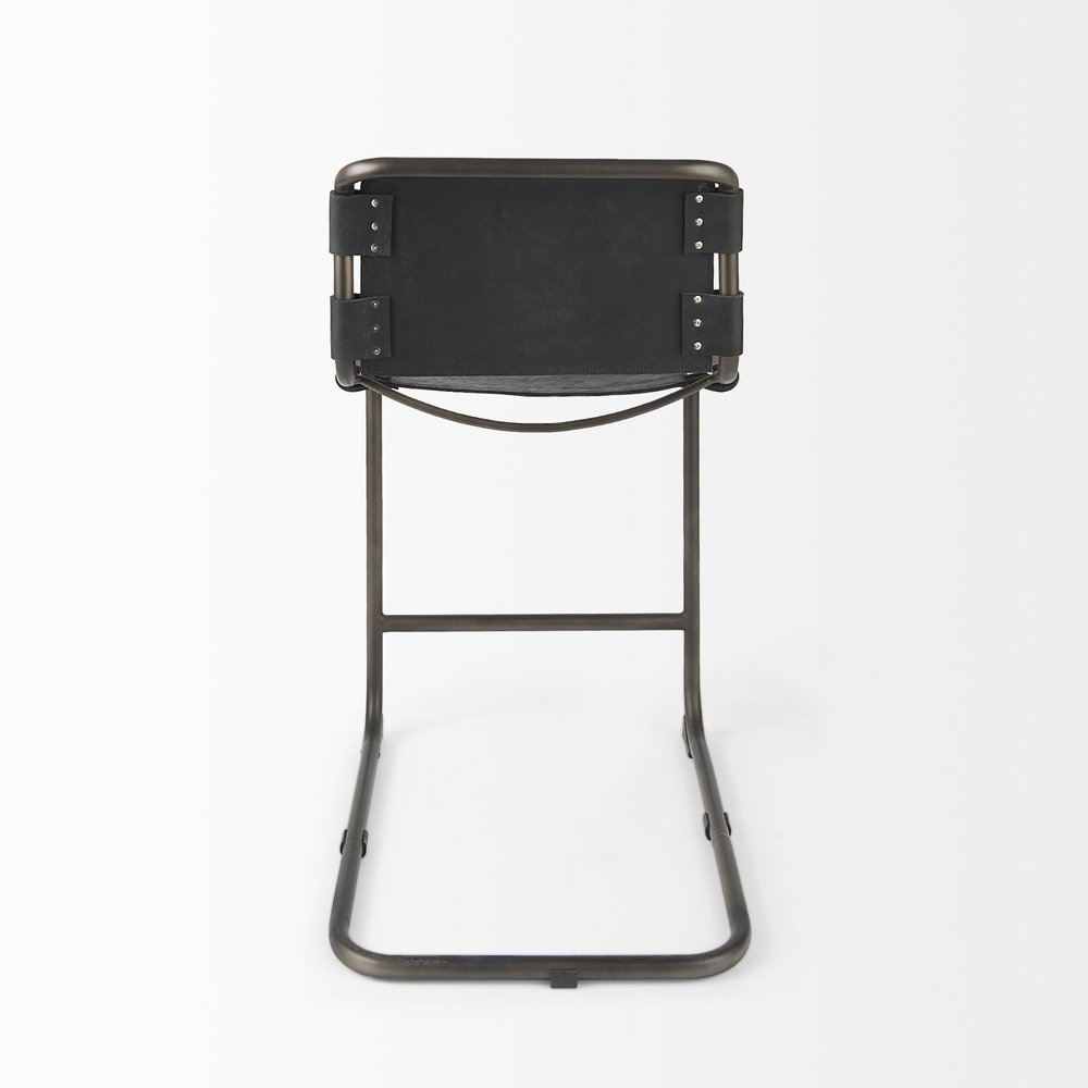 29" Black Leather And Iron Bar Chair HomeRoots
