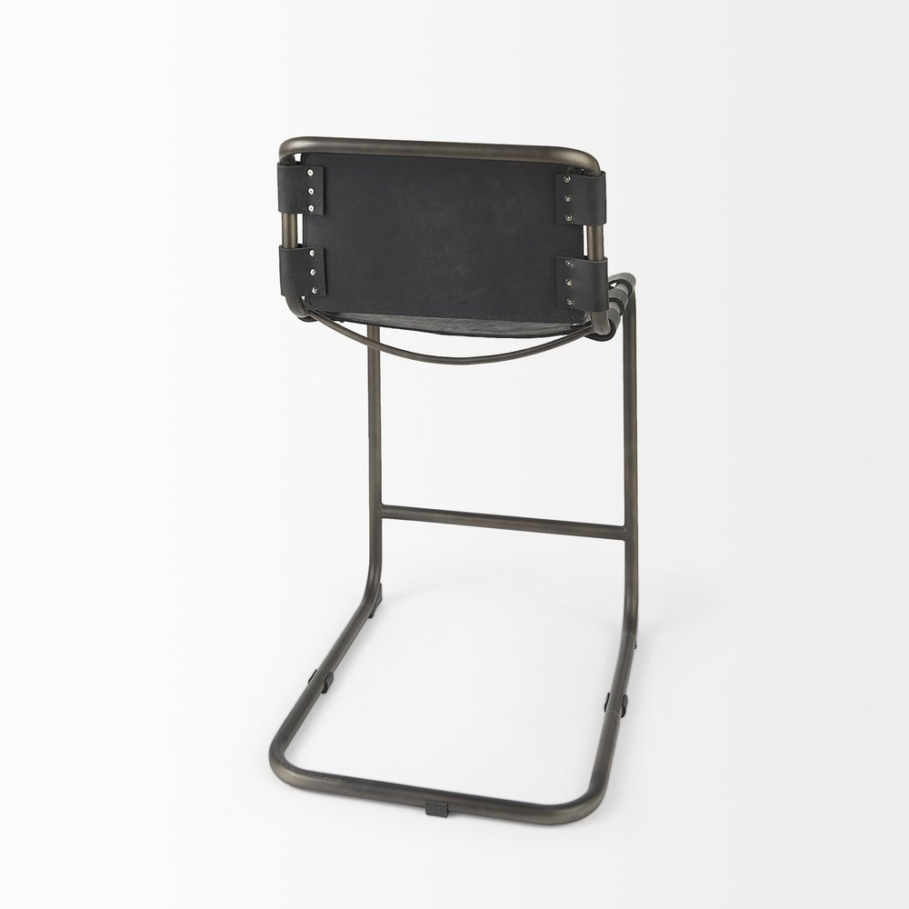 29" Black Leather And Iron Bar Chair HomeRoots