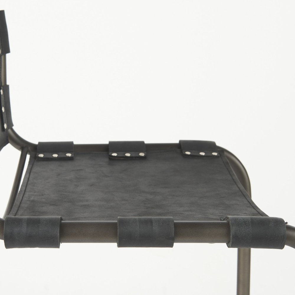 29" Black Leather And Iron Bar Chair HomeRoots