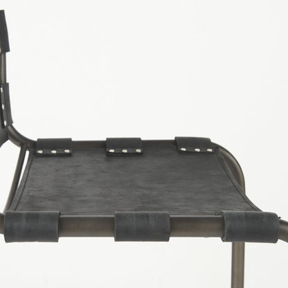 29" Black Leather And Iron Bar Chair HomeRoots
