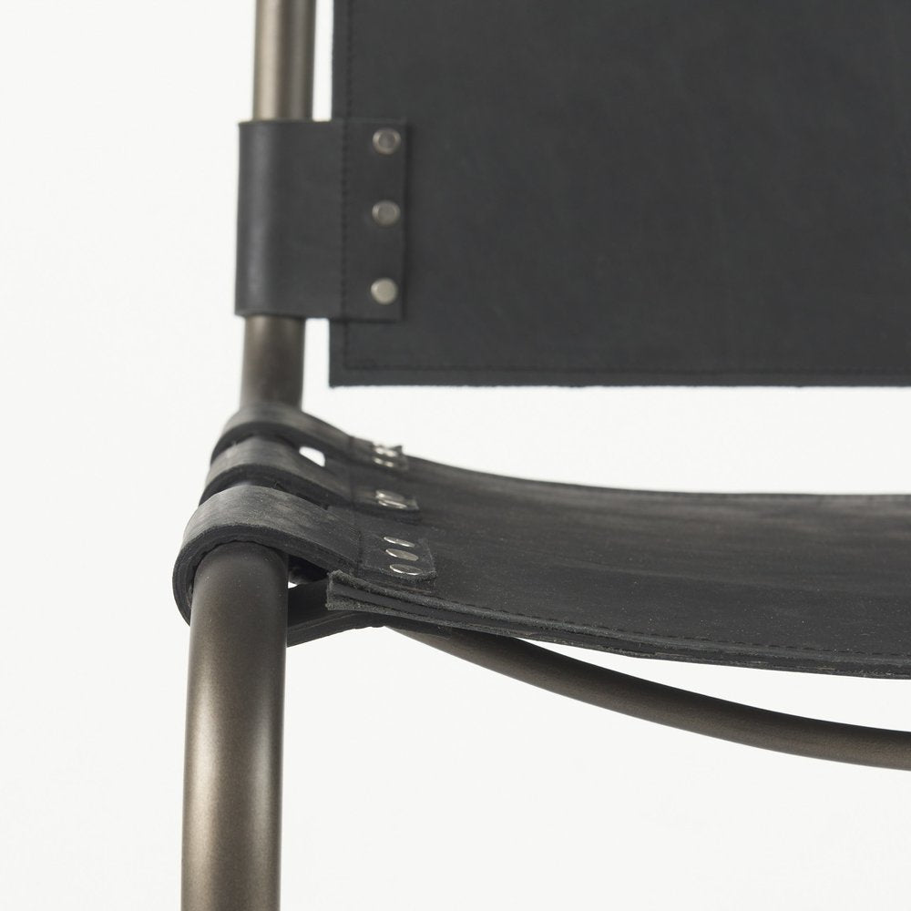 29" Black Leather And Iron Bar Chair HomeRoots