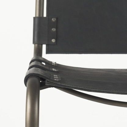 29" Black Leather And Iron Bar Chair HomeRoots