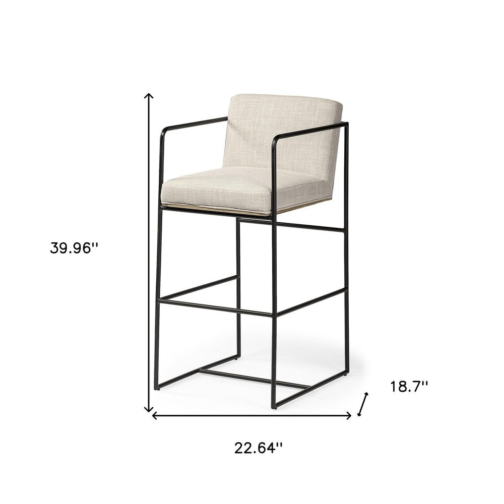 29" Beige And Black Fabric And Metal Counter Height Bar Chair HomeRoots
