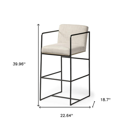29" Beige And Black Fabric And Metal Counter Height Bar Chair HomeRoots
