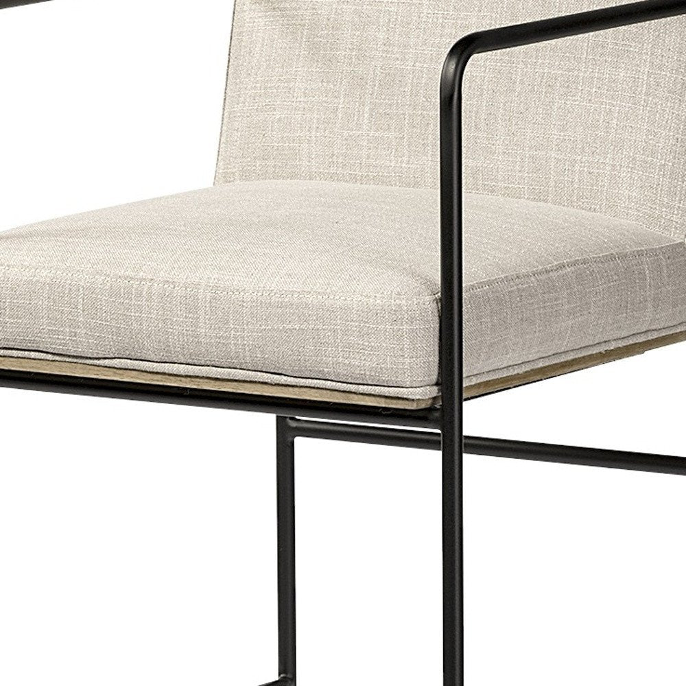 29" Beige And Black Fabric And Metal Counter Height Bar Chair HomeRoots