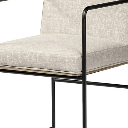 29" Beige And Black Fabric And Metal Counter Height Bar Chair HomeRoots