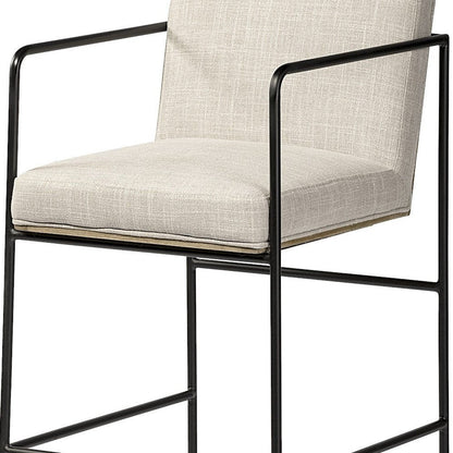 29" Beige And Black Fabric And Metal Counter Height Bar Chair HomeRoots