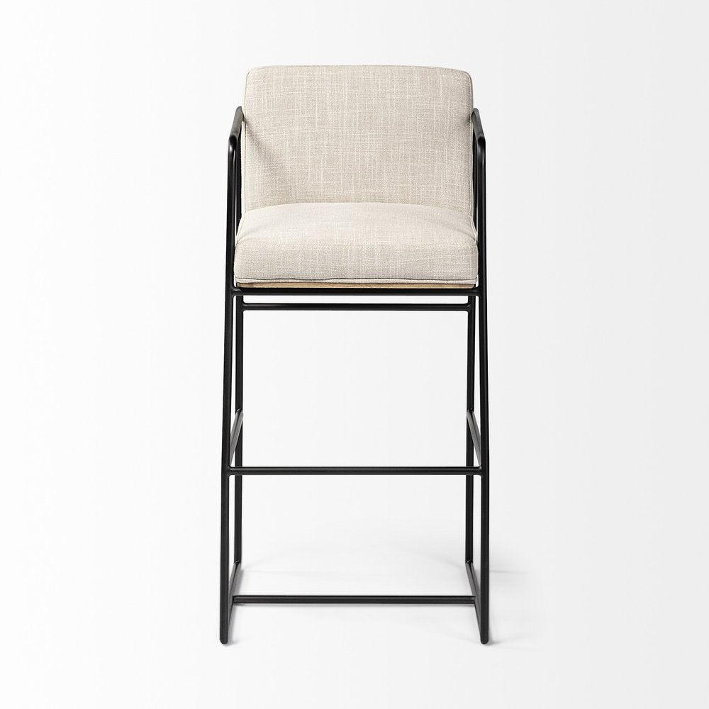 29" Beige And Black Fabric And Metal Counter Height Bar Chair HomeRoots