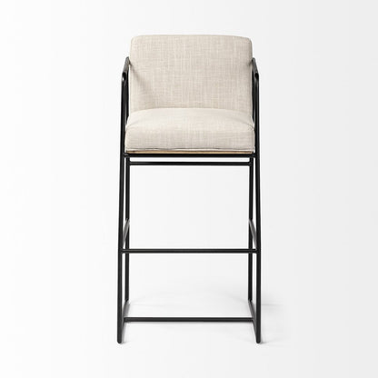 29" Beige And Black Fabric And Metal Counter Height Bar Chair HomeRoots