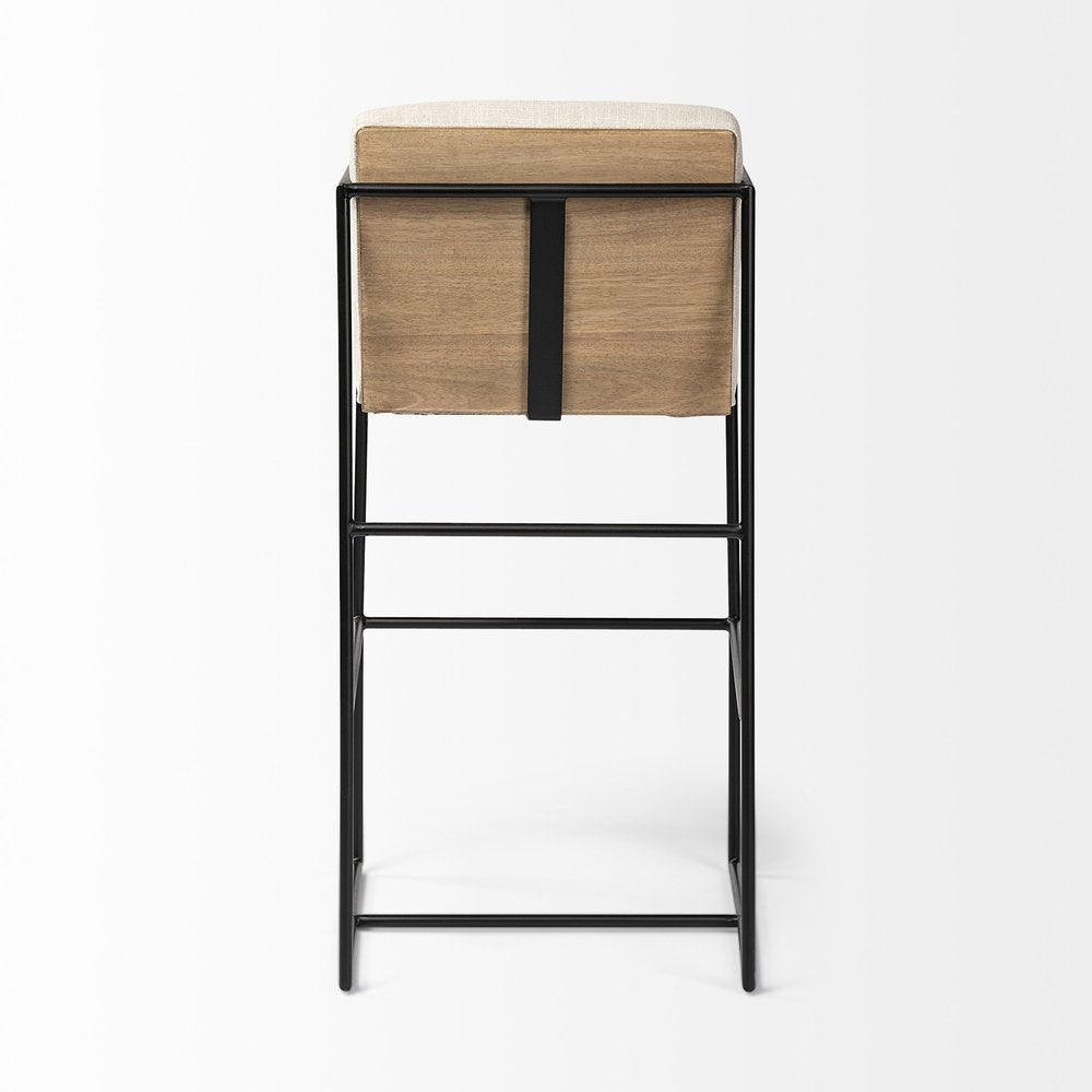 29" Beige And Black Fabric And Metal Counter Height Bar Chair HomeRoots