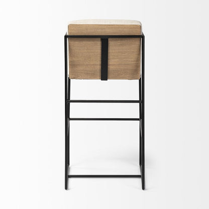 29" Beige And Black Fabric And Metal Counter Height Bar Chair HomeRoots