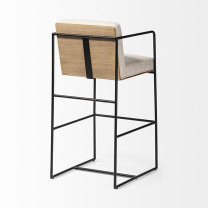 29" Beige And Black Fabric And Metal Counter Height Bar Chair HomeRoots