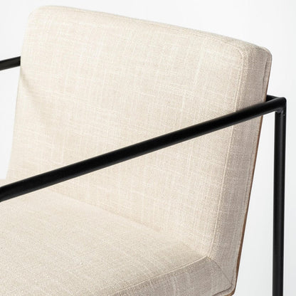29" Beige And Black Fabric And Metal Counter Height Bar Chair HomeRoots