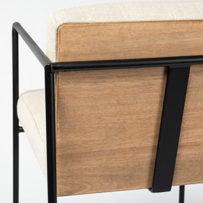 29" Beige And Black Fabric And Metal Counter Height Bar Chair HomeRoots
