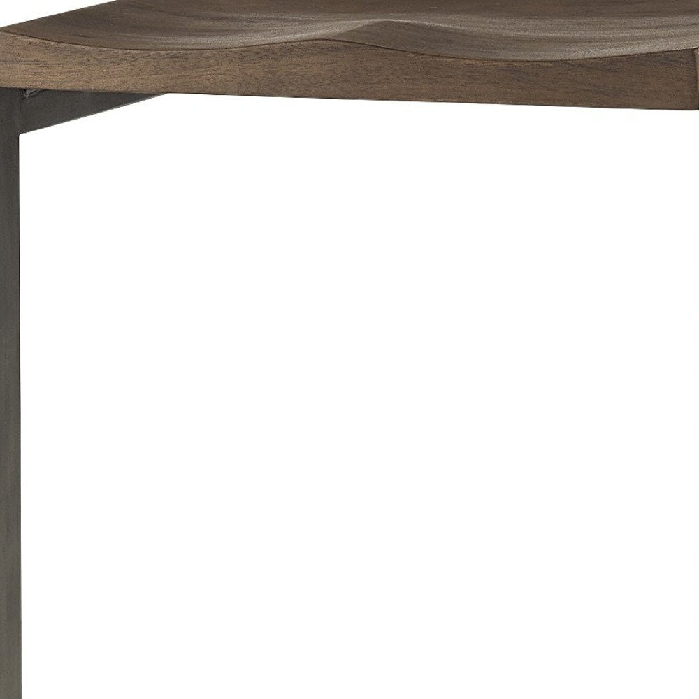 30" Wood Brown And Gray Solid Wood And Metal Backless Bar Height Bar Chair HomeRoots