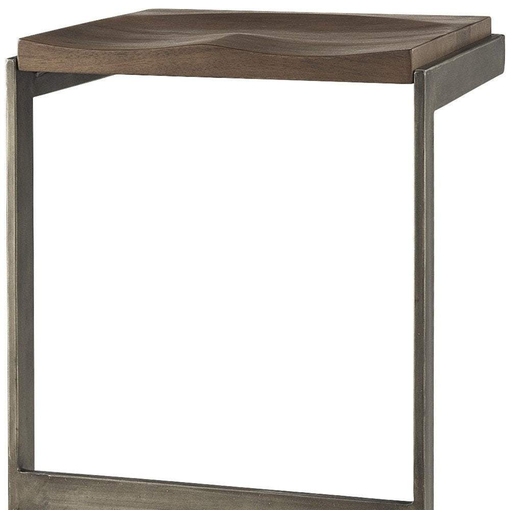 30" Wood Brown And Gray Solid Wood And Metal Backless Bar Height Bar Chair HomeRoots