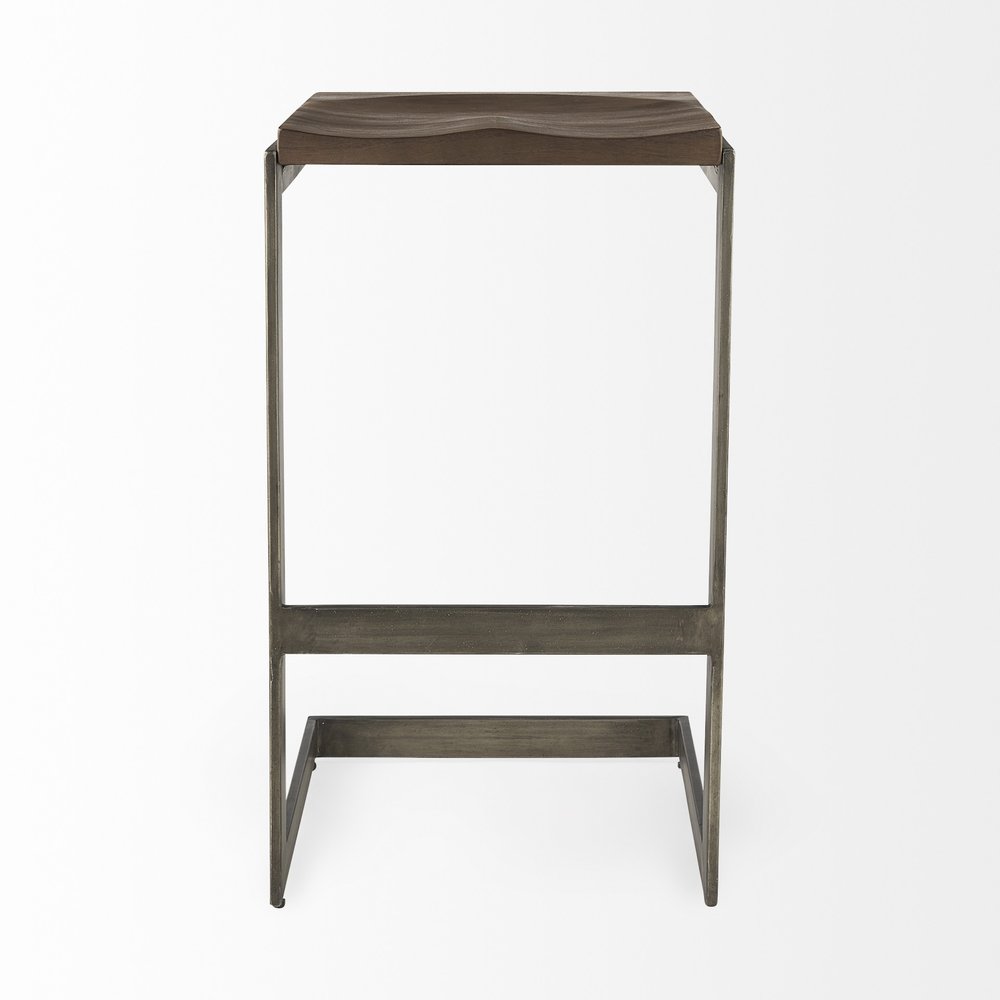 30" Wood Brown And Gray Solid Wood And Metal Backless Bar Height Bar Chair HomeRoots